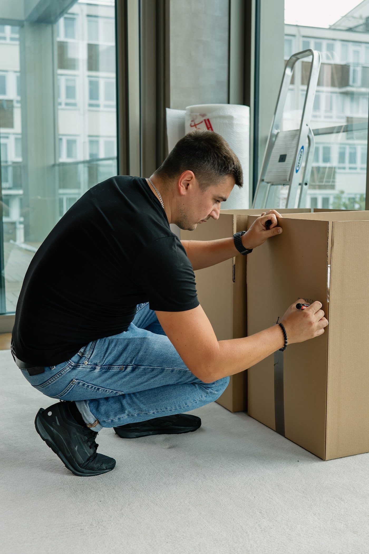 Packing a box with moving materials